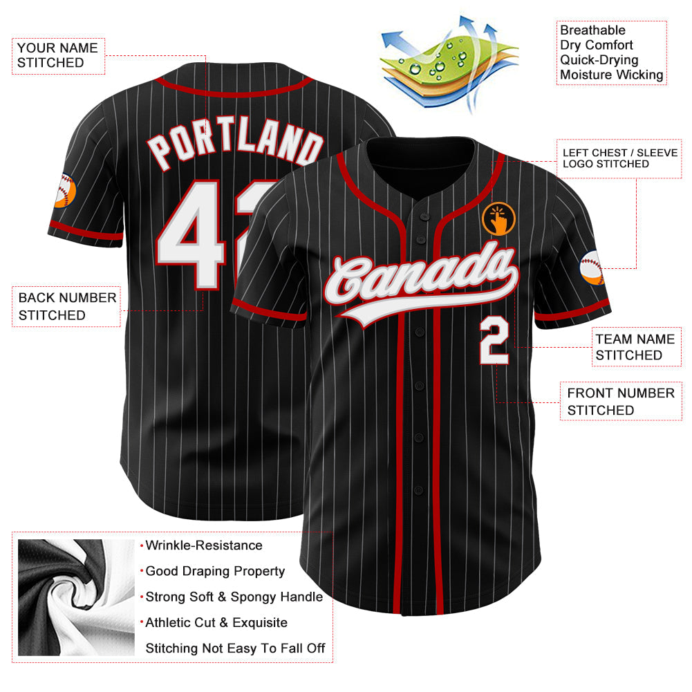 Custom Black Gray Pinstripe White-Red Authentic Baseball Jersey - Sky-Custom