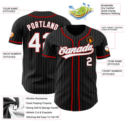 Custom Black Gray Pinstripe White-Red Authentic Baseball Jersey - Sky-Custom