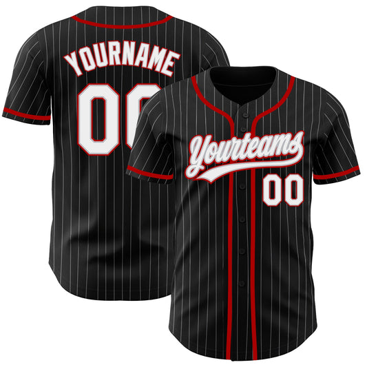 Custom Black Gray Pinstripe White-Red Authentic Baseball Jersey - Sky-Custom