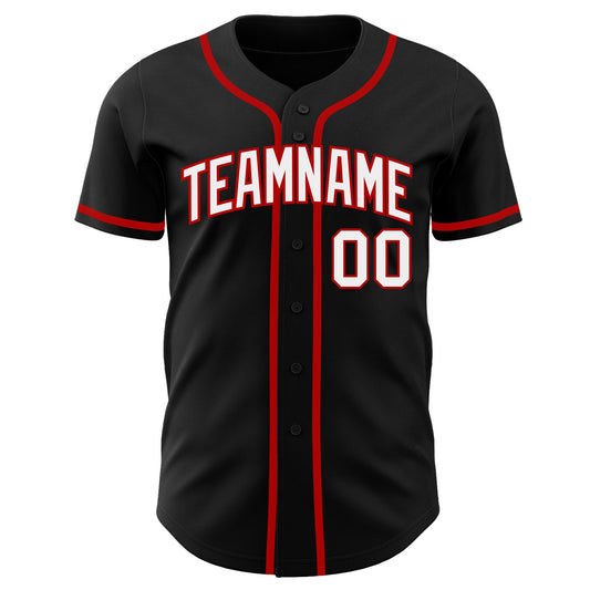 Custom Black White-Red Authentic Baseball Jersey - Sky-Custom
