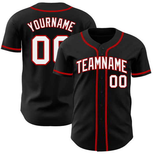 Custom Black White-Red Authentic Baseball Jersey - Sky-Custom