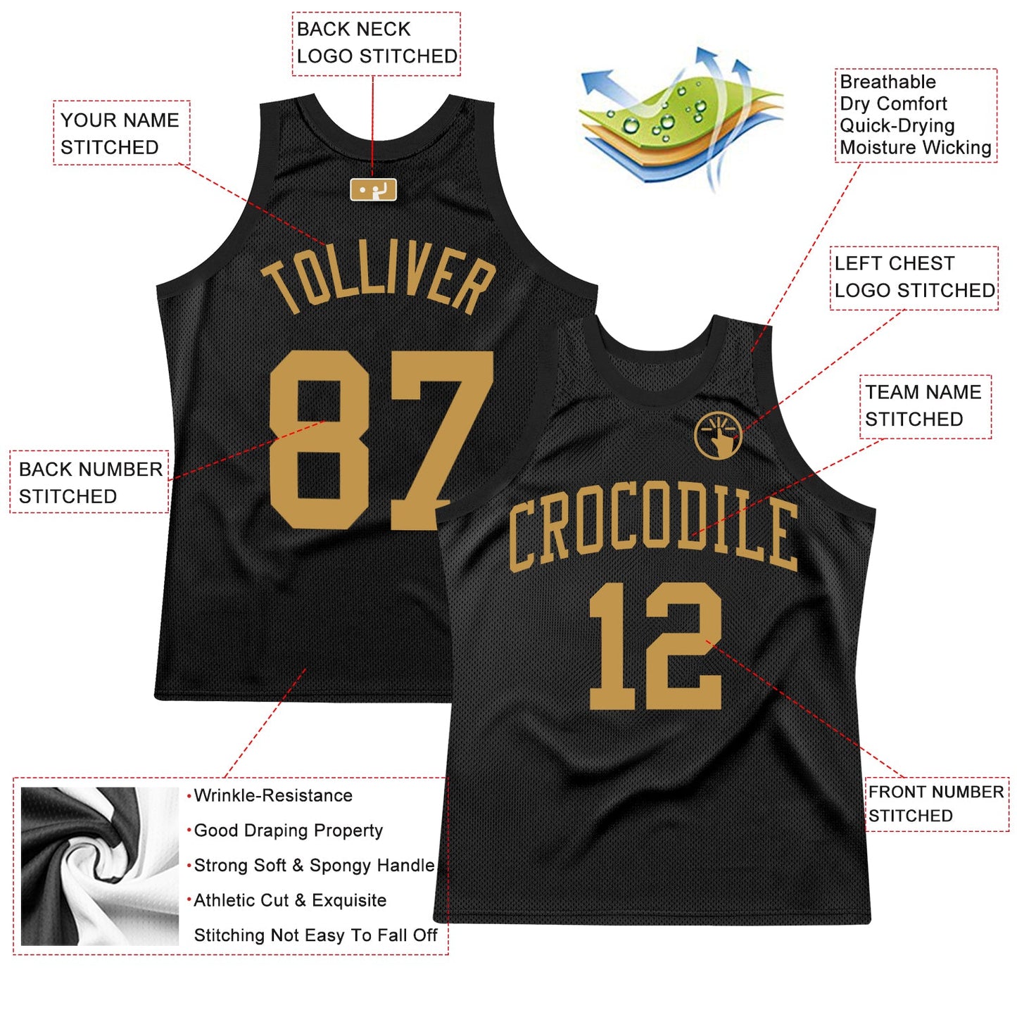 Custom Black Old Gold Authentic Throwback Basketball Jersey - Sky-Custom