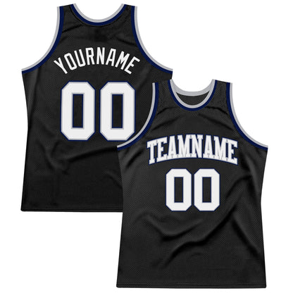Custom Black White Gray-Navy Authentic Throwback Basketball Jersey - Sky-Custom