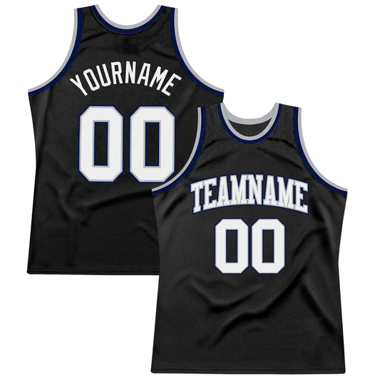 Custom Black White Gray-Navy Authentic Throwback Basketball Jersey - Sky-Custom