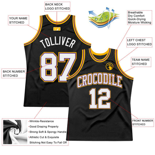 Custom Black White Purple-Gold Authentic Throwback Basketball Jersey - Sky-Custom