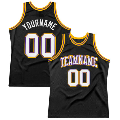 Custom Black White Purple-Gold Authentic Throwback Basketball Jersey - Sky-Custom