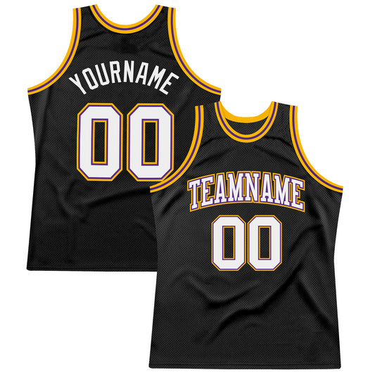 Custom Black White Purple-Gold Authentic Throwback Basketball Jersey - Sky-Custom