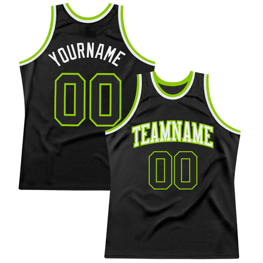 Custom Black Neon Green-White Authentic Throwback Basketball Jersey - Sky-Custom