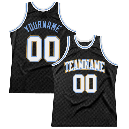 Custom Black White Light Blue-Old Gold Authentic Throwback Basketball Jersey - Sky-Custom