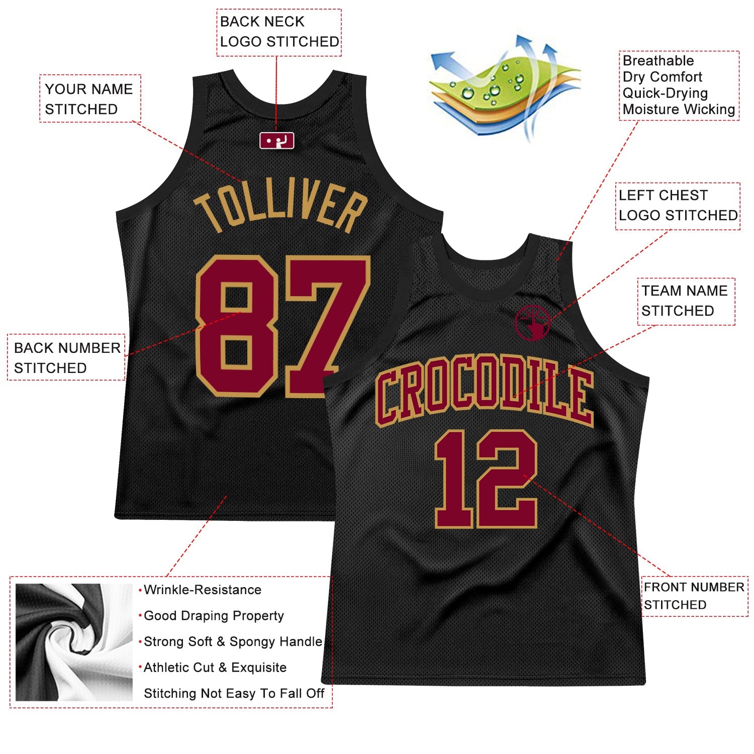 Custom Black Maroon-Old Gold Authentic Throwback Basketball Jersey - Sky-Custom