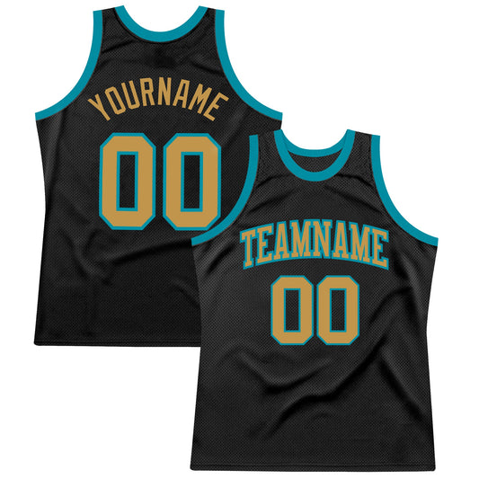Custom Black Old Gold-Teal Authentic Throwback Basketball Jersey - Sky-Custom