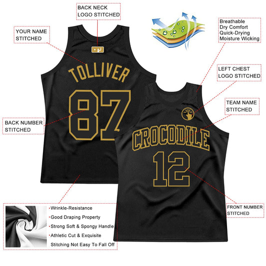 Custom Black Old Gold Authentic Throwback Basketball Jersey - Sky-Custom