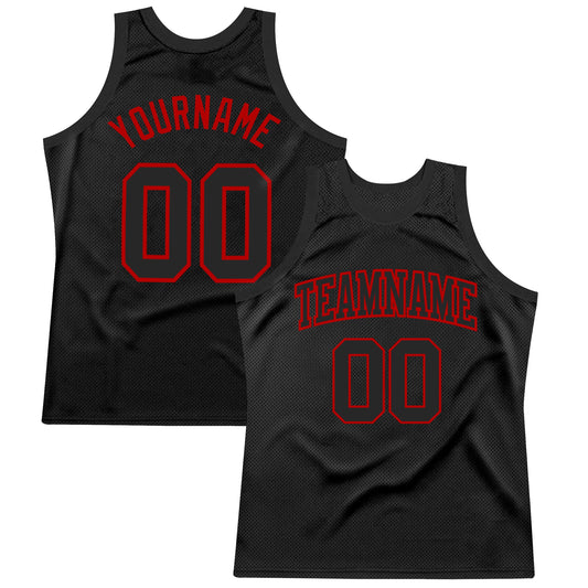 Custom Black Red Authentic Throwback Basketball Jersey - Sky-Custom