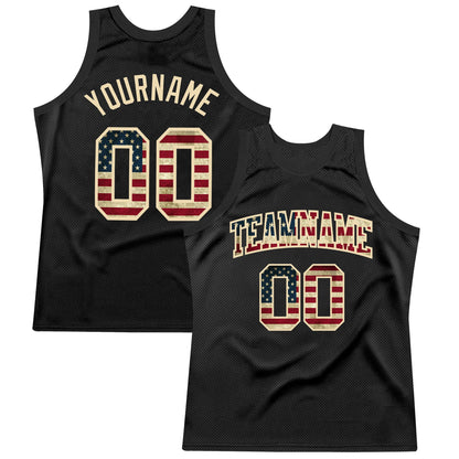 Custom Black Vintage USA Flag-City Cream Authentic Throwback Basketball Jersey - Sky-Custom