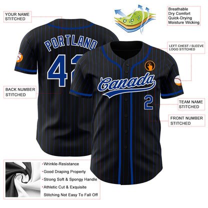 Custom Black Royal Pinstripe Royal-White Authentic Baseball Jersey - Sky-Custom