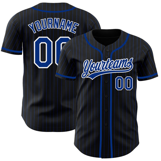 Custom Black Royal Pinstripe Royal-White Authentic Baseball Jersey - Sky-Custom