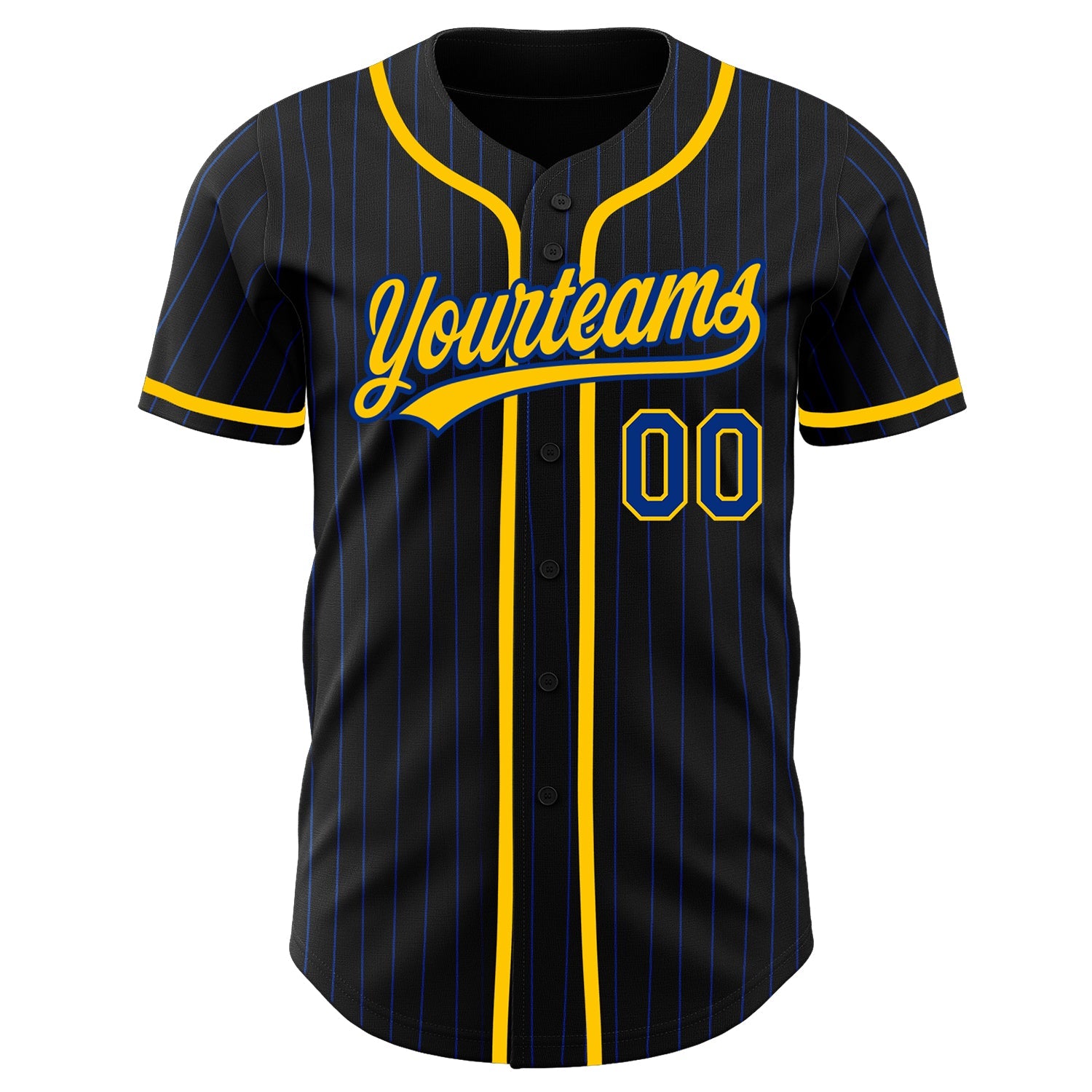 Custom Black Royal Pinstripe Royal-Yellow Authentic Baseball Jersey - Sky-Custom