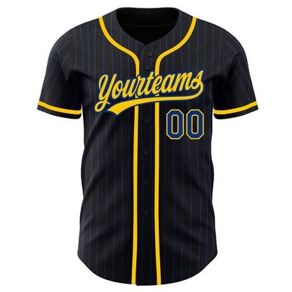 Custom Black Royal Pinstripe Royal-Yellow Authentic Baseball Jersey - Sky-Custom