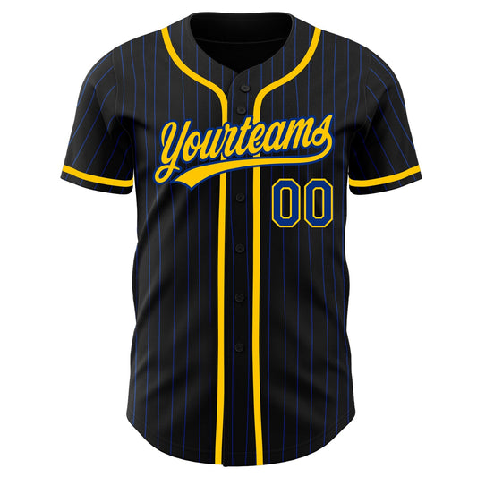 Custom Black Royal Pinstripe Royal-Yellow Authentic Baseball Jersey - Sky-Custom