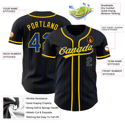 Custom Black Royal Pinstripe Royal-Yellow Authentic Baseball Jersey - Sky-Custom