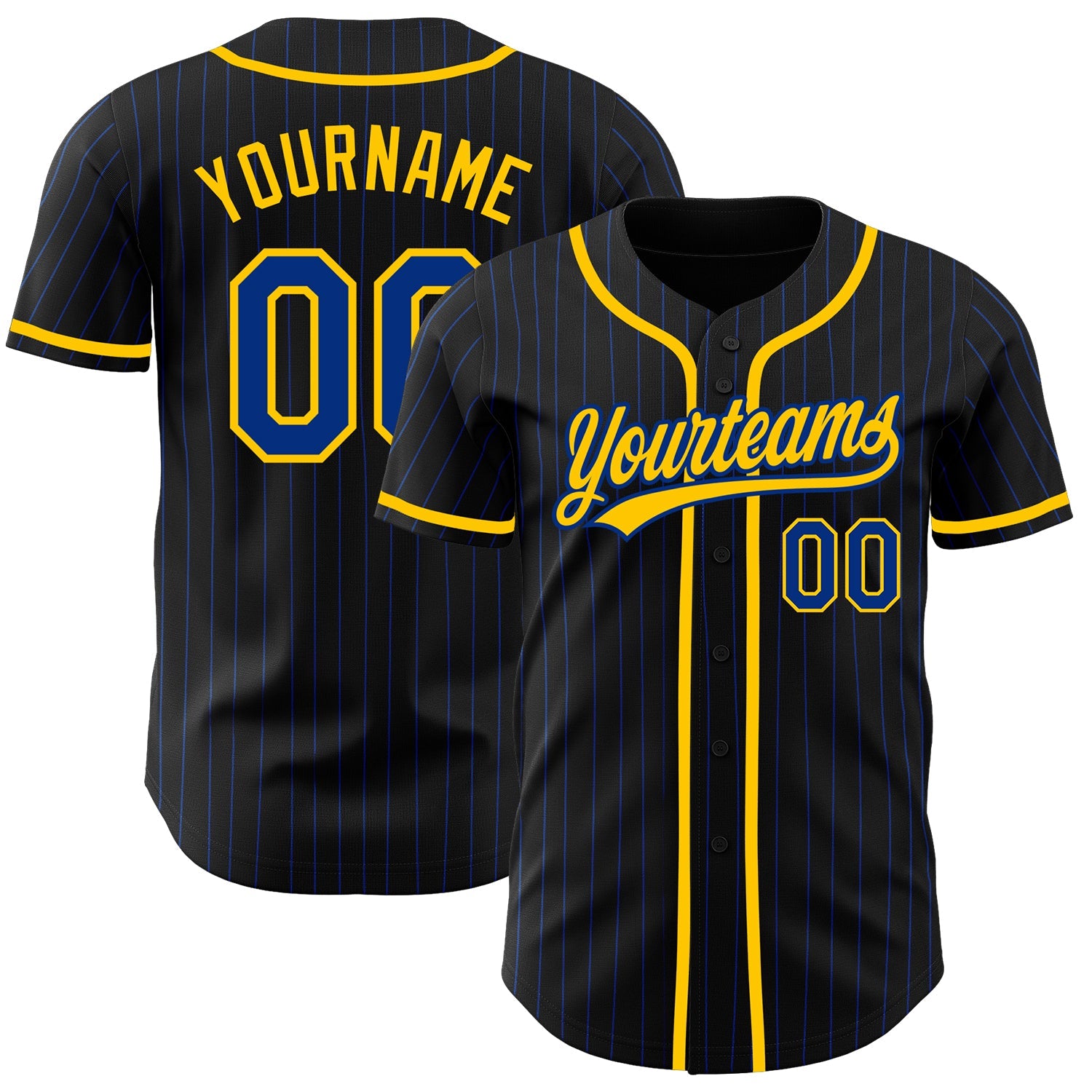Custom Black Royal Pinstripe Royal-Yellow Authentic Baseball Jersey - Sky-Custom