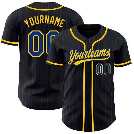 Custom Black Royal Pinstripe Royal-Yellow Authentic Baseball Jersey - Sky-Custom