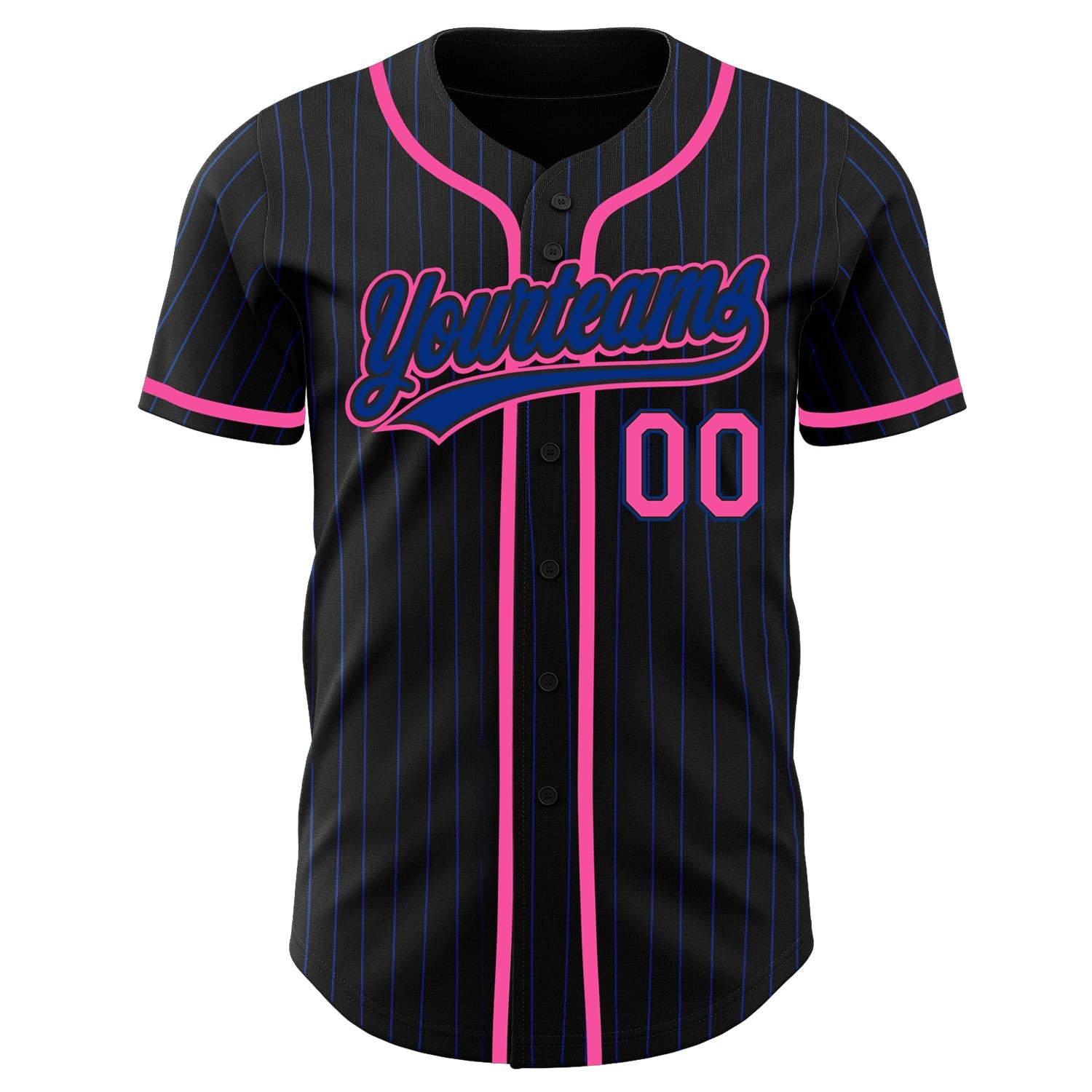 Custom Black Royal Pinstripe Pink Authentic Baseball Jersey - Sky-Custom