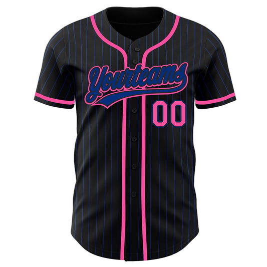 Custom Black Royal Pinstripe Pink Authentic Baseball Jersey - Sky-Custom
