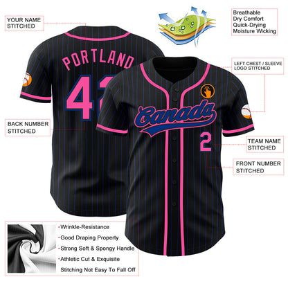 Custom Black Royal Pinstripe Pink Authentic Baseball Jersey - Sky-Custom