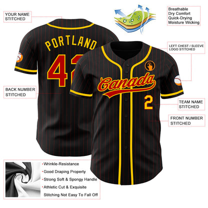Custom Black Red Pinstripe Red-Yellow Authentic Baseball Jersey - Sky-Custom
