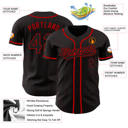 Custom Black Red Pinstripe Black Authentic Baseball Jersey - Sky-Custom