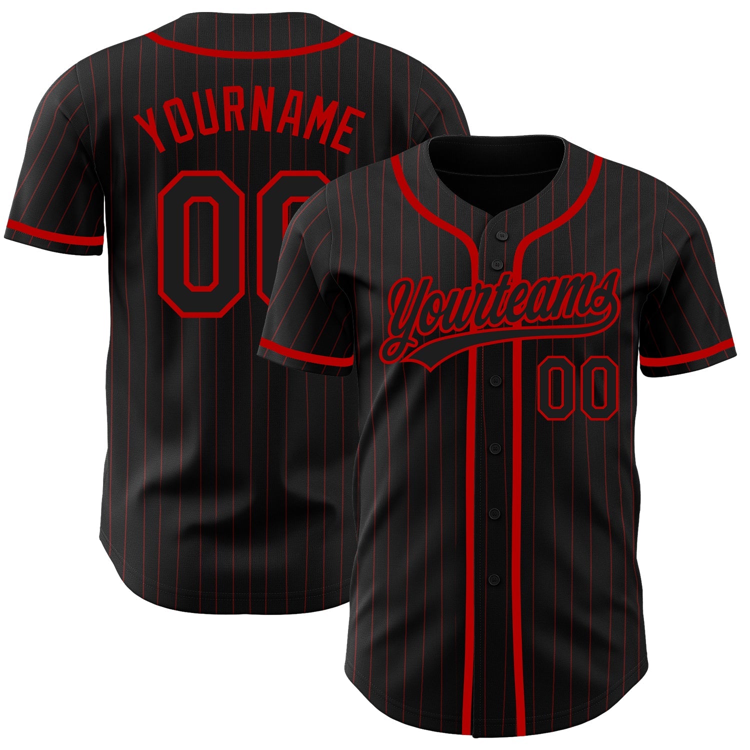 Custom Black Red Pinstripe Black Authentic Baseball Jersey - Sky-Custom