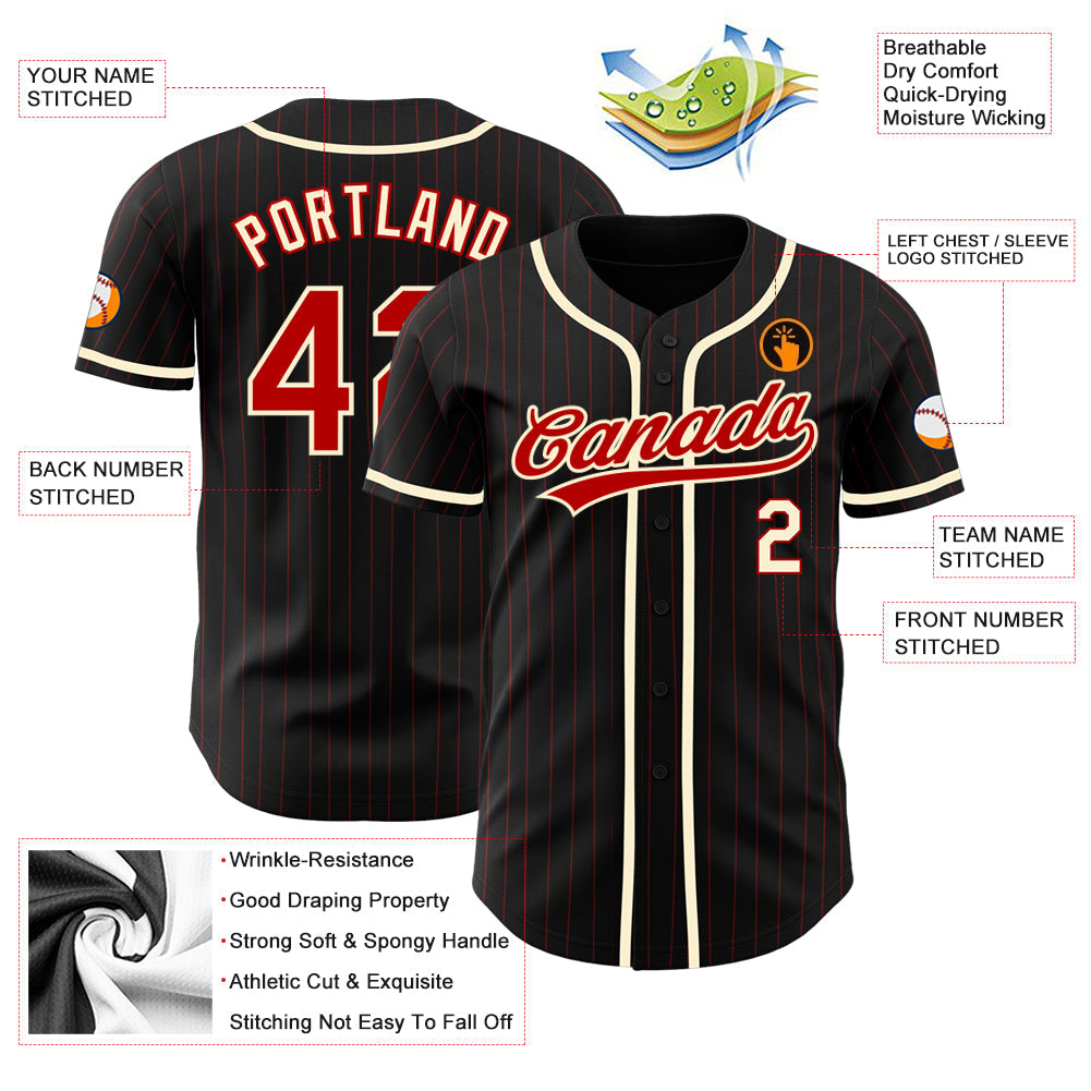 Custom Black Red Pinstripe Red-Cream Authentic Baseball Jersey - Sky-Custom