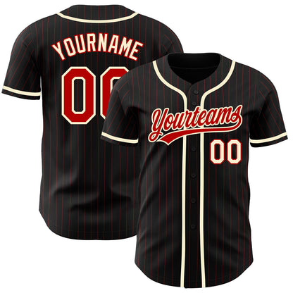 Custom Black Red Pinstripe Red-Cream Authentic Baseball Jersey - Sky-Custom