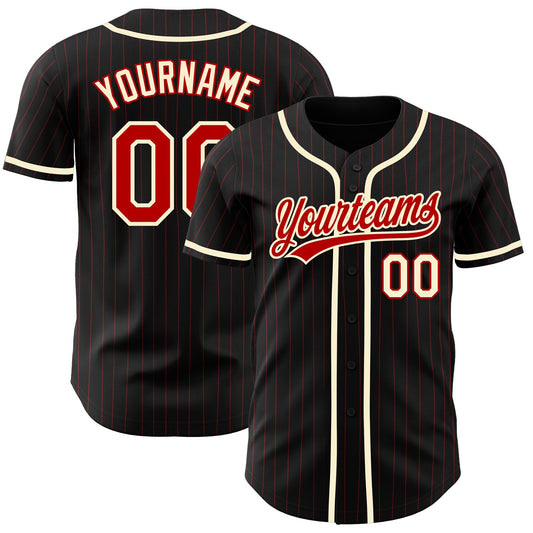 Custom Black Red Pinstripe Red-Cream Authentic Baseball Jersey - Sky-Custom