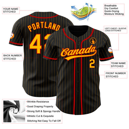 Custom Black Gold Pinstripe Gold-Red Authentic Baseball Jersey - Sky-Custom