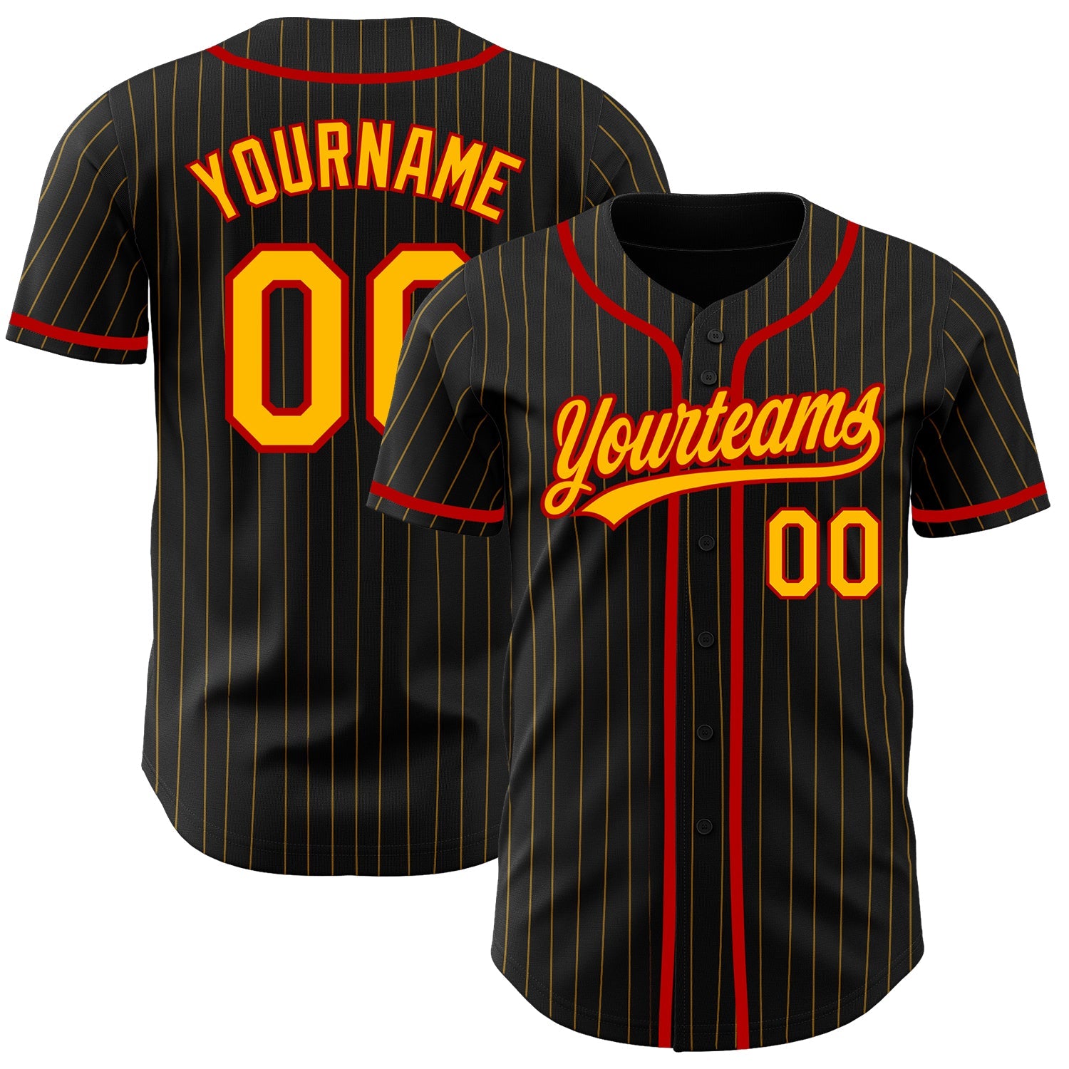 Custom Black Gold Pinstripe Gold-Red Authentic Baseball Jersey - Sky-Custom