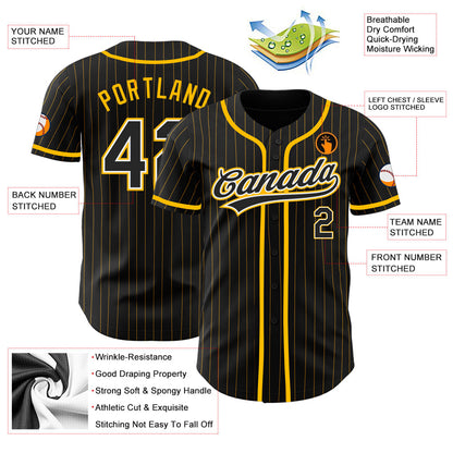 Custom Black Gold Pinstripe Black-White Authentic Baseball Jersey - Sky-Custom