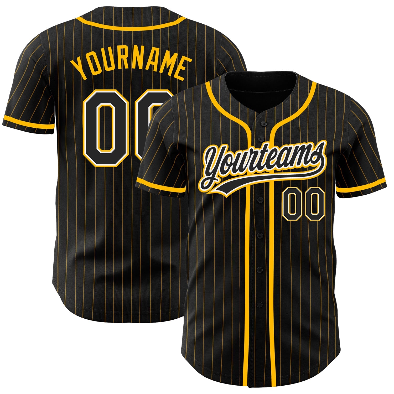 Custom Black Gold Pinstripe Black-White Authentic Baseball Jersey - Sky-Custom