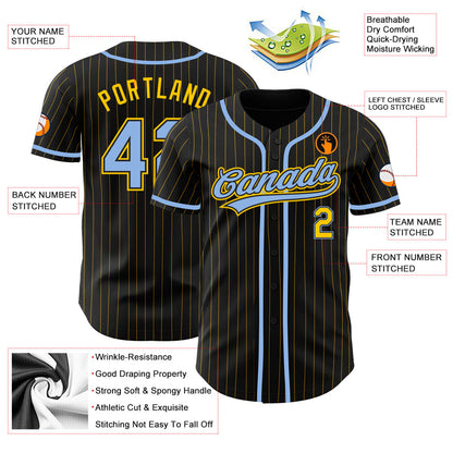 Custom Black Yellow Pinstripe Light Blue Authentic Baseball Jersey - Sky-Custom