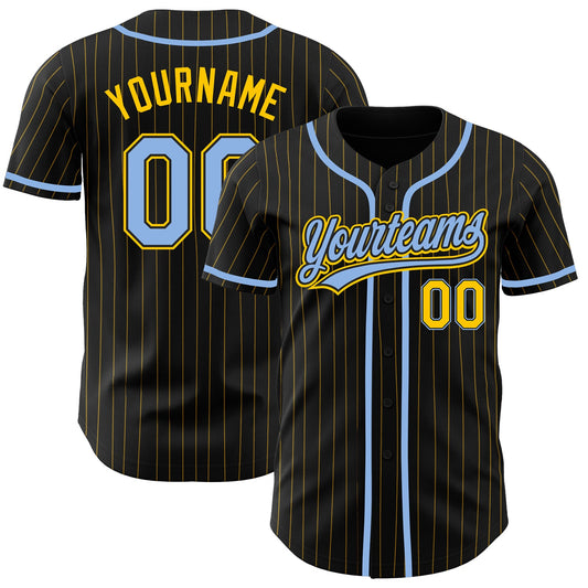 Custom Black Yellow Pinstripe Light Blue Authentic Baseball Jersey - Sky-Custom