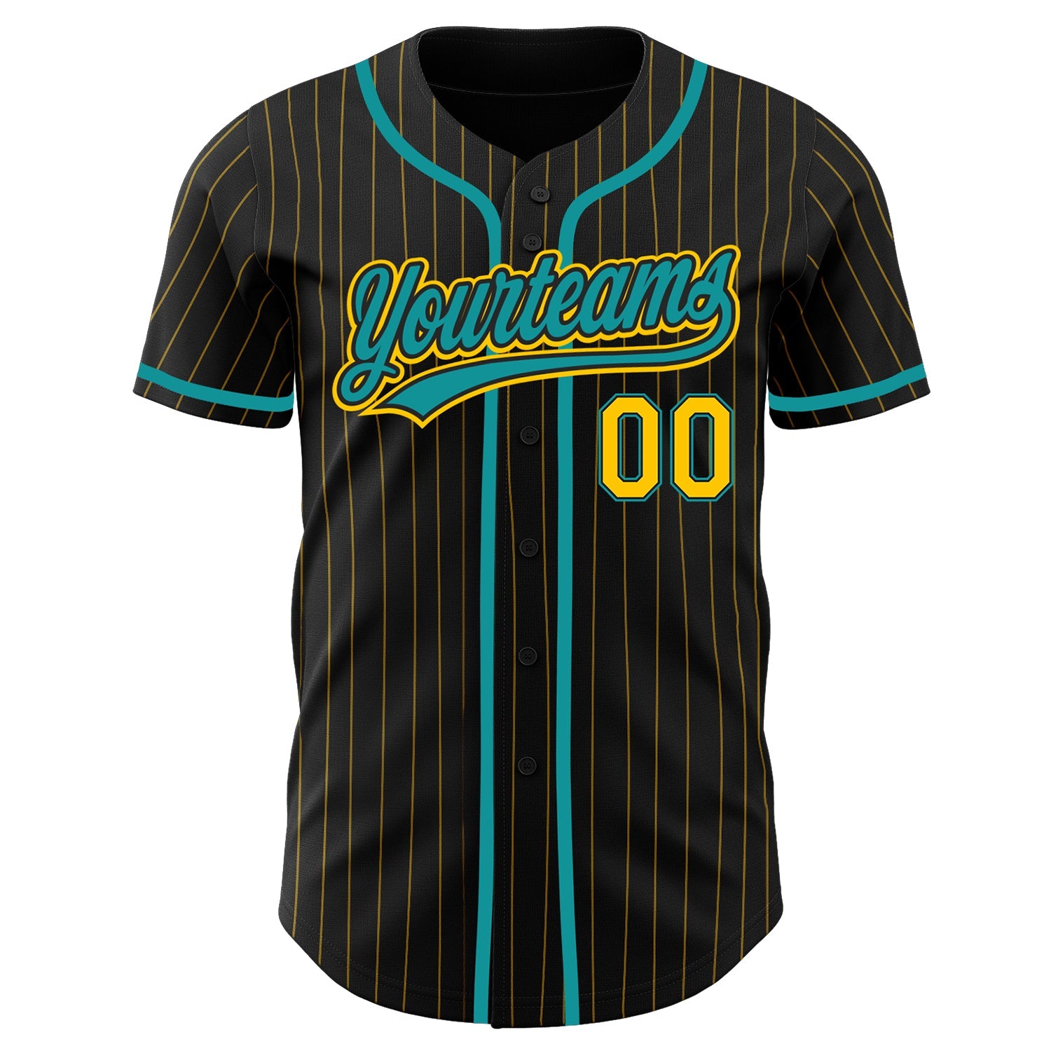 Custom Black Yellow Pinstripe Teal Authentic Baseball Jersey - Sky-Custom