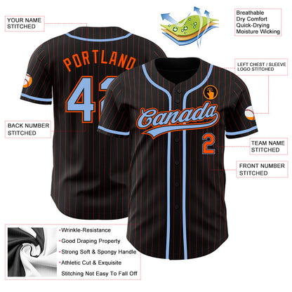 Custom Black Orange Pinstripe Light Blue Authentic Baseball Jersey - Sky-Custom