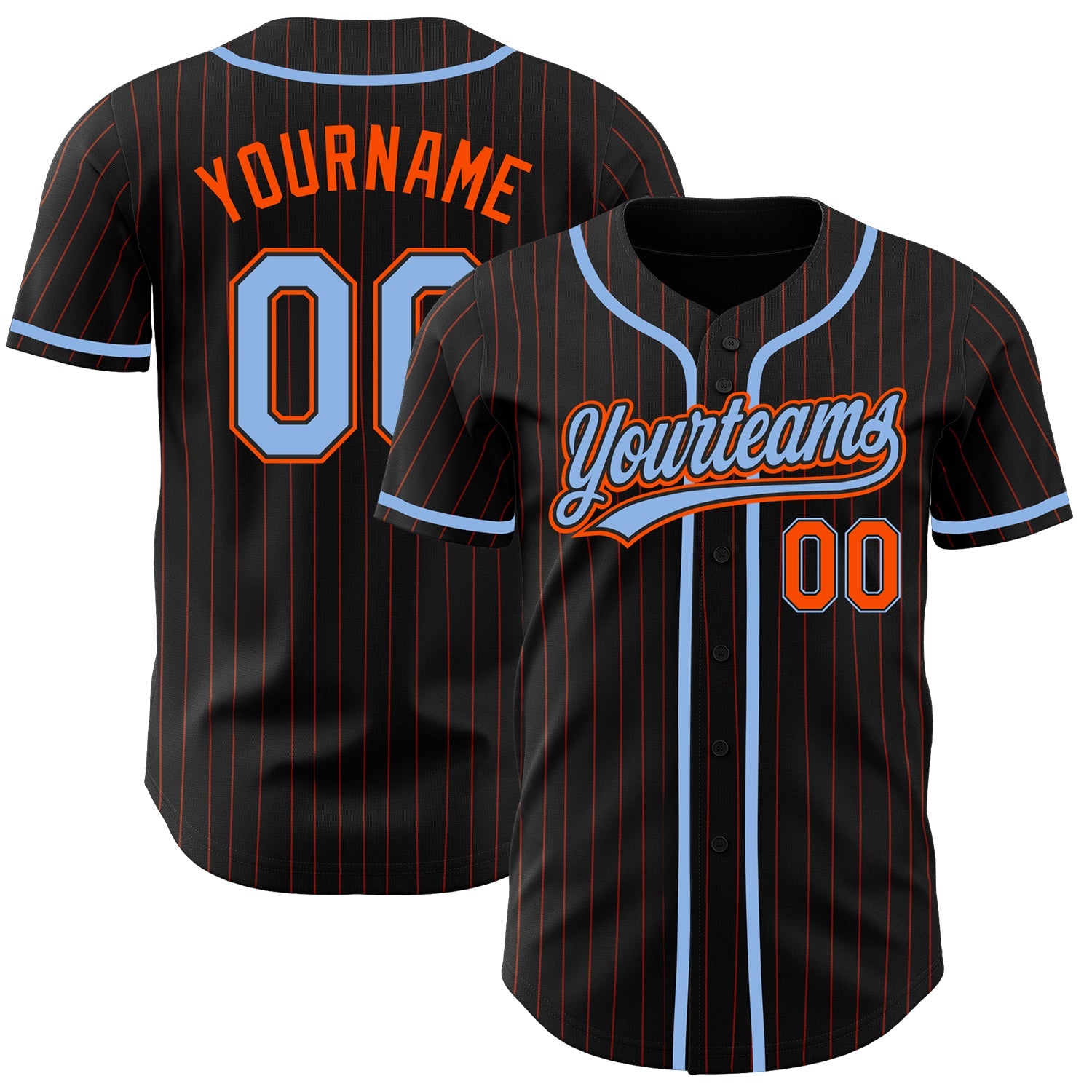 Custom Black Orange Pinstripe Light Blue Authentic Baseball Jersey - Sky-Custom