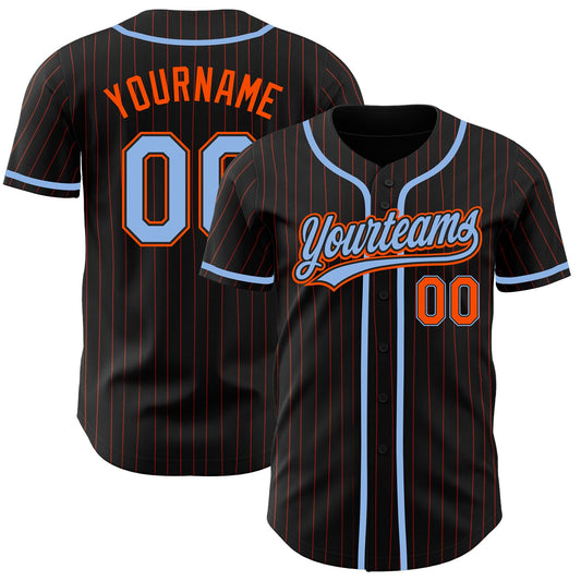 Custom Black Orange Pinstripe Light Blue Authentic Baseball Jersey - Sky-Custom