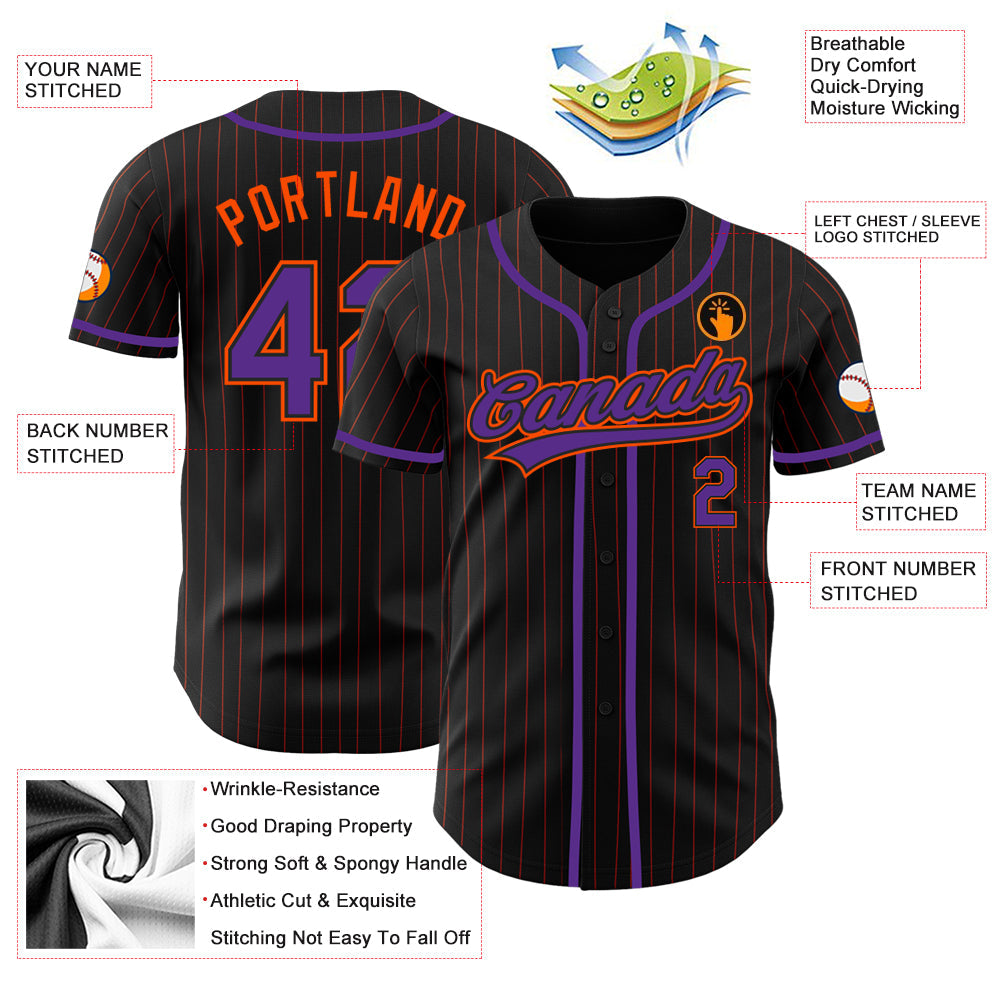 Custom Black Orange Pinstripe Purple Authentic Baseball Jersey - Sky-Custom