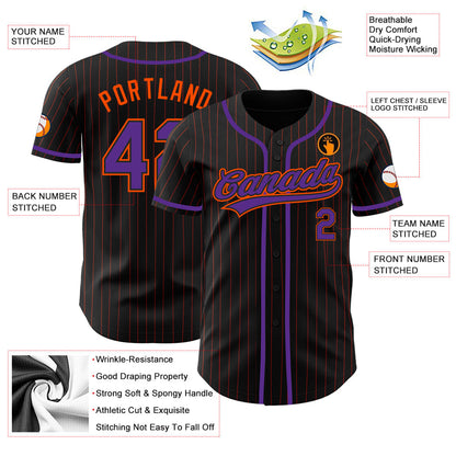 Custom Black Orange Pinstripe Purple Authentic Baseball Jersey - Sky-Custom