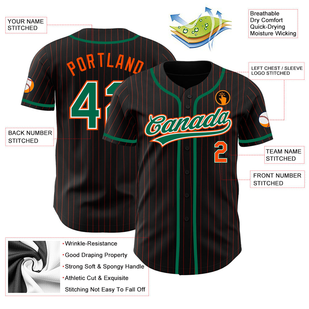 Custom Black Orange Pinstripe Kelly Green-White Authentic Baseball Jersey - Sky-Custom