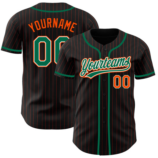Custom Black Orange Pinstripe Kelly Green-White Authentic Baseball Jersey - Sky-Custom