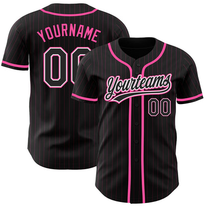 Custom Black Pink Pinstripe Black-White Authentic Baseball Jersey - Sky-Custom